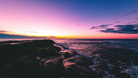 Закат, пляж, море, камни