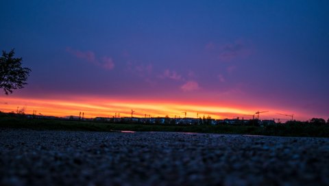 Ночь, небо, закат, дорога