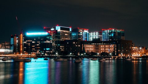 Бостон, США, здания, городские огни, ночь