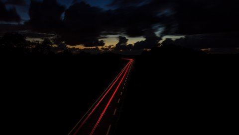 Дорога, ночь, поворот, небо