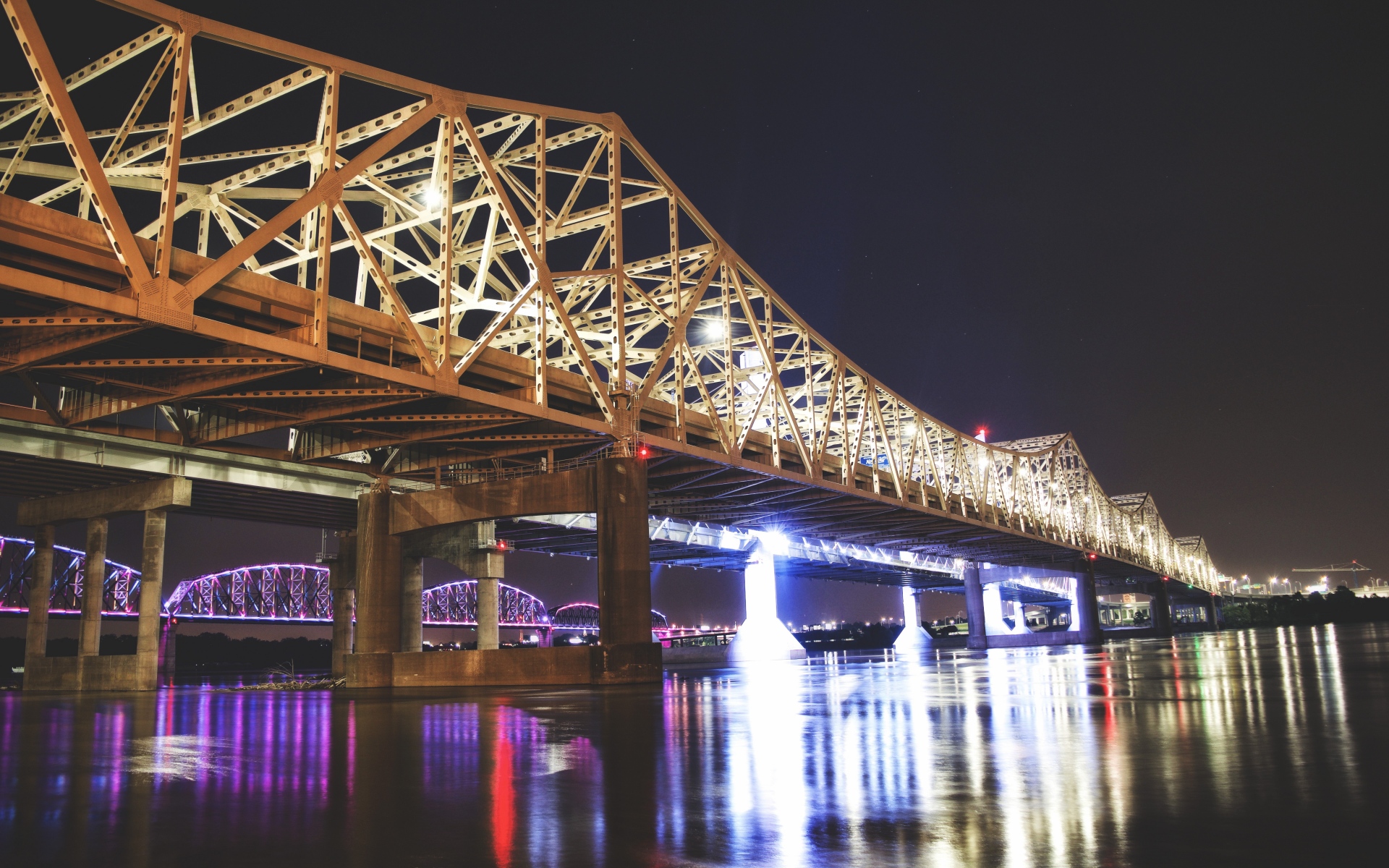 Картинки Большой мост, Луисвилл, США, ночь фото и обои на рабочий стол