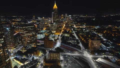 Атланта, США, ночь, здания