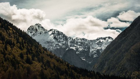 Горы, вершина, небо, снег