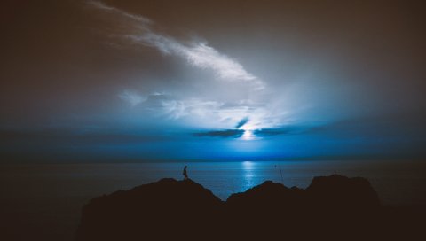 Обрыв, море, ночь, небо