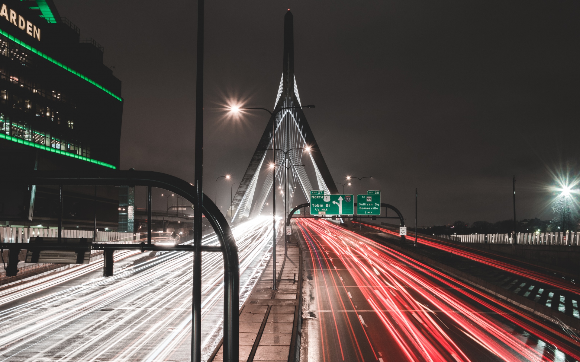 Картинки Дорога, маршрут, мост, маркировка, ночь фото и обои на рабочий стол