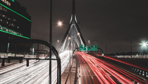 Дорога, маршрут, мост, маркировка, ночь