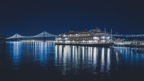 Лайнер, корабль, пристань, море