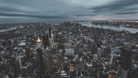 Нью-Йорк, США, небоскребы, вид сверху