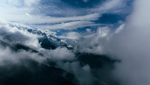 Горы, облака, снег