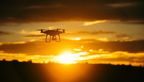 Quadrocopter, закат, небо, полет, беспилотный