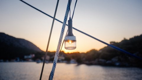 Лампа, корабль, свет, веревка