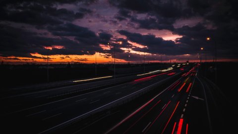 Ночь город, дорога, облака, пасмурно