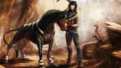 Собака существа, houndoom, покемон, девушка