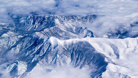 Горы, снег, вершины, заснеженные