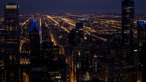 Ночной город, огни города, небоскребы