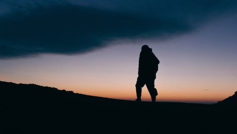 Силуэт, человек, ночь, свобода, небо, облака