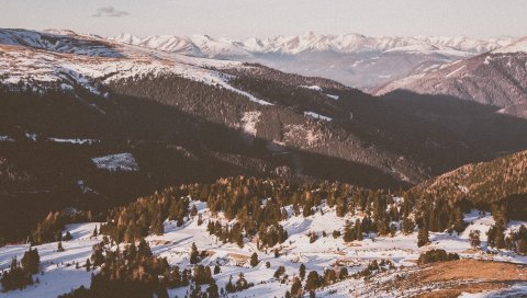 Горы, долина, снег, зима