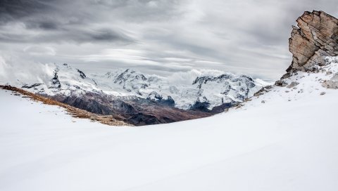 Горы, снег, высокая, небо, облака