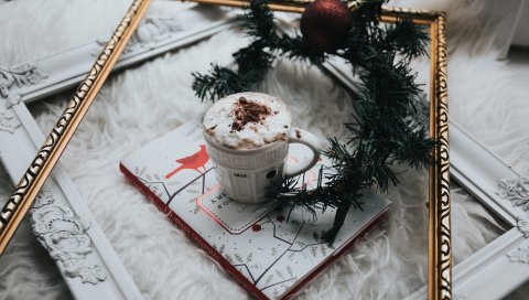 Кофе, латте, шоколад, ноутбук, рождество