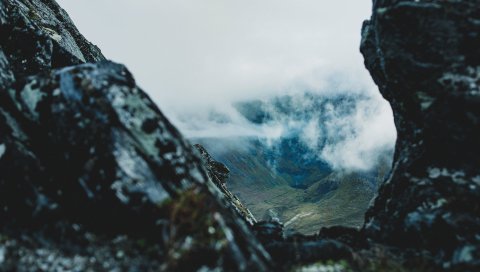 Горы, скалы, туман, расстояние