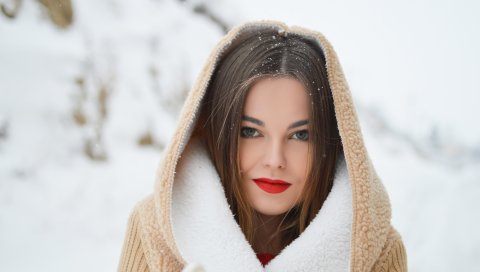 Девушка, модель, макияж, зима, фотосессия