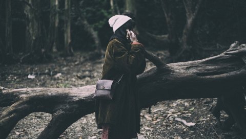 Девушка, лес, одинокий, хмурый