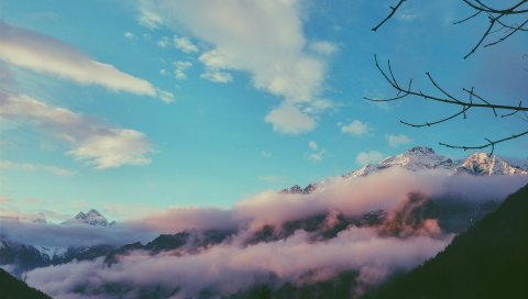 Горы, туман, небо, пик