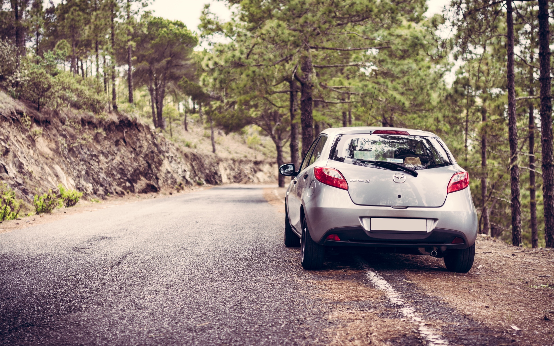 Картинки Mazda 2, вид сзади, серебристый фото и обои на рабочий стол