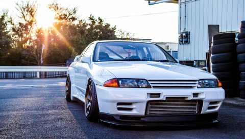 Nissan, gtr, r32, горизонт, белый, вид спереди