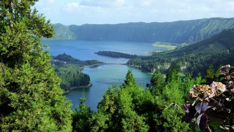 Португальский, азорские острова, озеро, небо