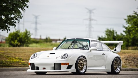 Porsche 911, gt2, белый, вид сбоку