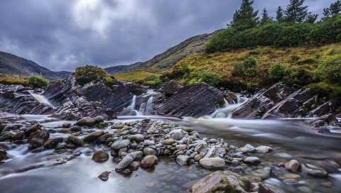 Река, скалы, поток, вода, горы