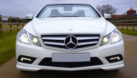 Mercedes-benz, c63, amg, кабриолет, белый, вид спереди