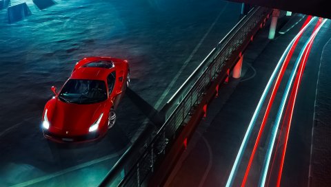 Ferrari, 488, gtb, красный, вид сверху