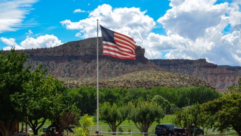 США, америка, юта, ранчо, флаг, ферма