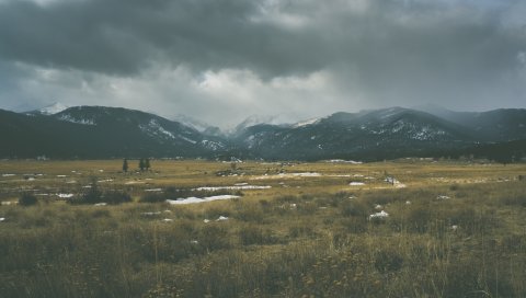 Горы, трава, небо, пасмурно, облака