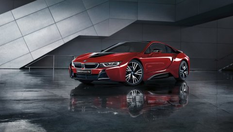 Bmw, i8, i12, красный, вид сбоку