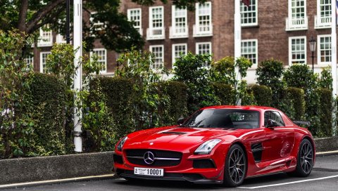 Mercedes-benz, sls, вид сбоку, красный
