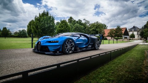 Bugatti, видение, грандиозное turismo, синее, вид сбоку