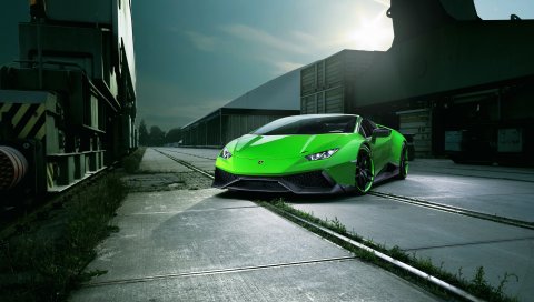 Lamborghini, huracan, spyder, зеленый, вид спереди