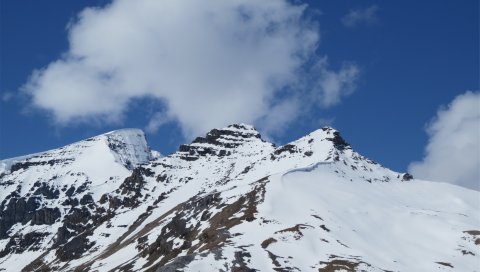 Горы, снег, вершина, небо, облака