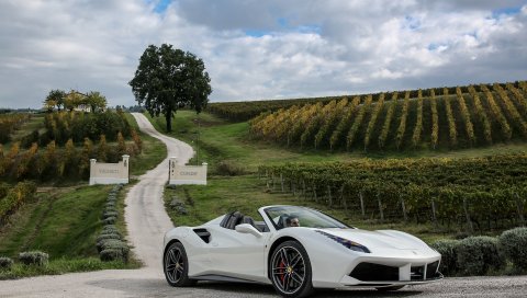 Ferrari, 488, паук, белый, вид сбоку