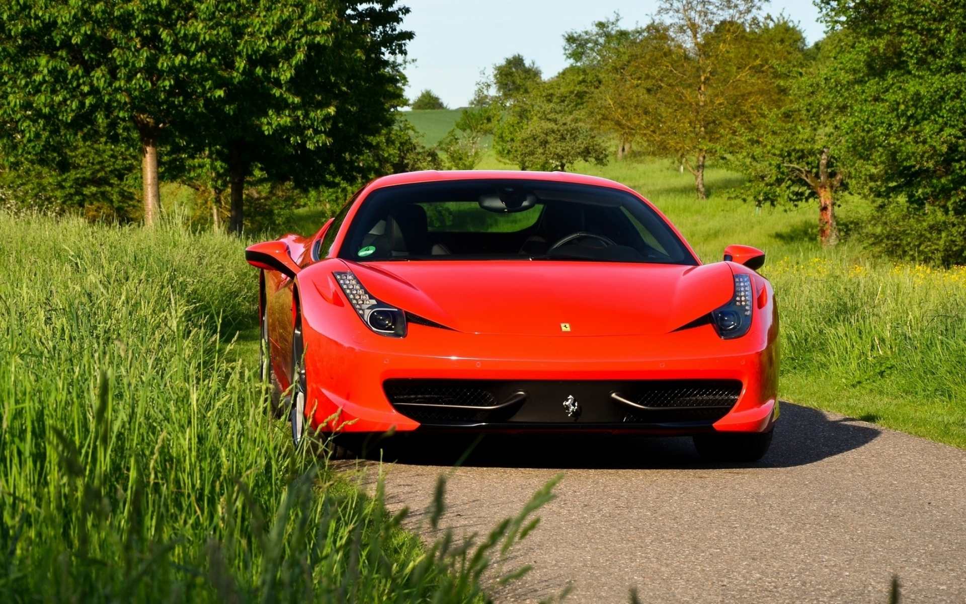 Картинки Ferrari 458, красный, вид спереди фото и обои на рабочий стол