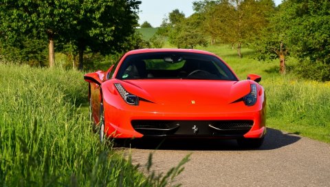 Ferrari 458, красный, вид спереди