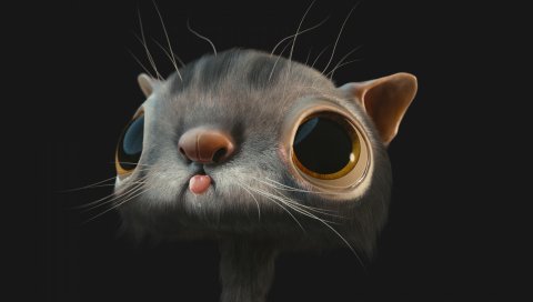 Кошка, лицо, 3d, большие глаза