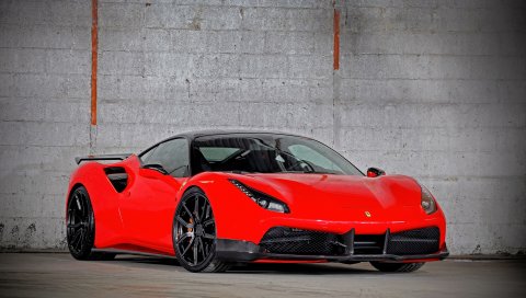 Ferrari, 488, gtb, красный, вид сбоку