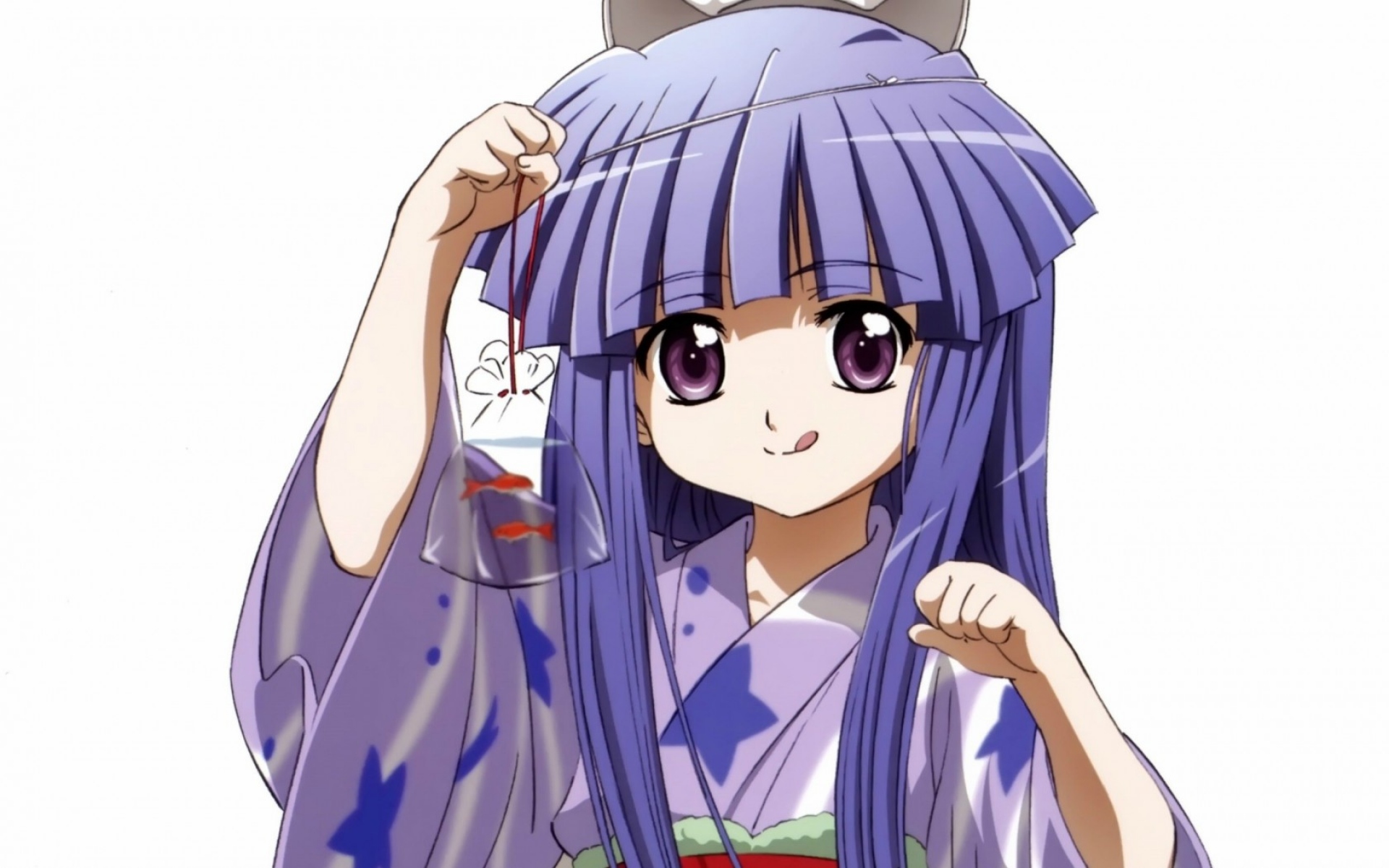 Картинки Higurashi no naku koro ni, rika furude, аниме, девушка, рыба фото и обои на рабочий стол
