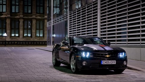 Chevrolet, camaro, rs, черный, вид сбоку