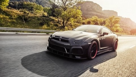 Nissan, gt-r, r35, вид сбоку, движение