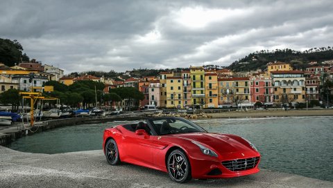 Ferrari, california, красный, вид сбоку